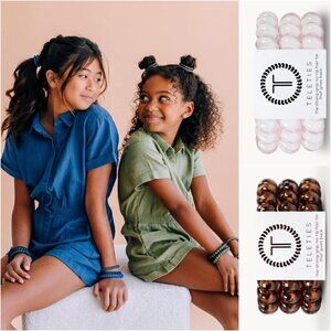 TELETIES Spiral Hair Coils Ponytail Tie Tortoise Pink Water Resistant No Crease